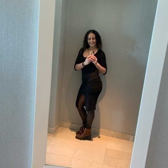 Express Black Ribbed Button Midi Dress Small - Picture 16 of 16